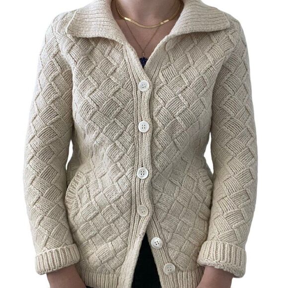 Vintage Y2K Express Womens White Chunky Wool Soft Fisherman Cardigan Sz M - Picture 7 of 9